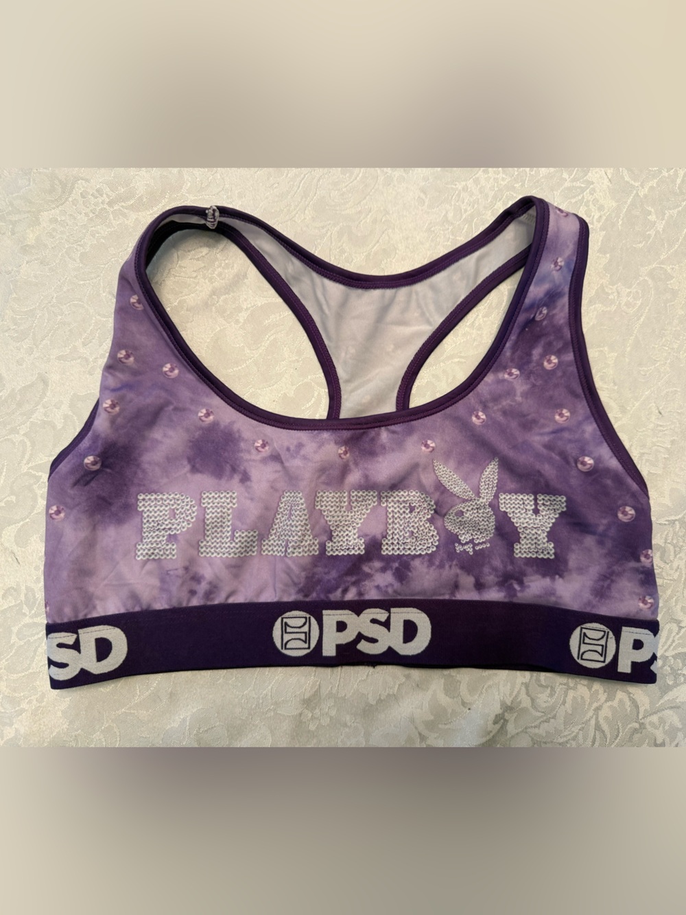 PSD Purple Tie-Dye Playboy Logo Sports Bra